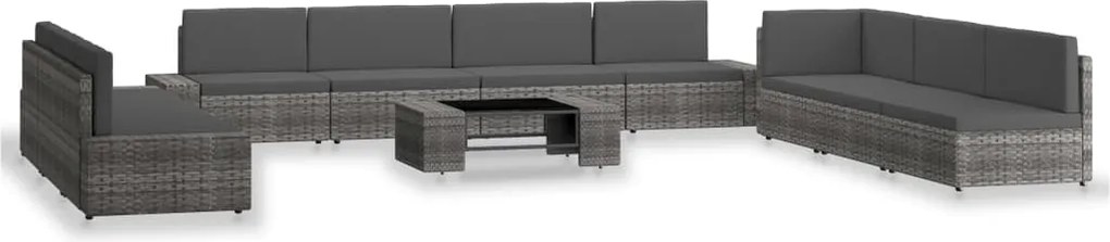 vidaXL Set mobilier de grădină, 10 piese, gri, poliratan