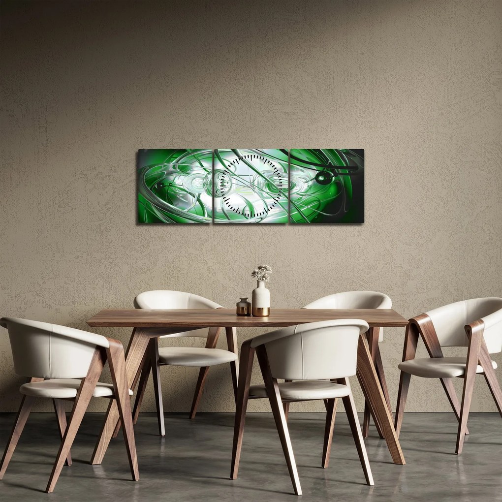 Tabloul abstract verde (cu ceas) (90x30 cm)