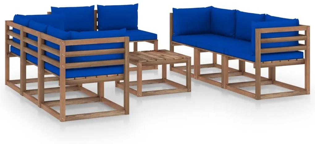 Set mobilier de gradina cu perne albastre, 9 piese Albastru, 4x mijloc + 4x colt + masa, 1