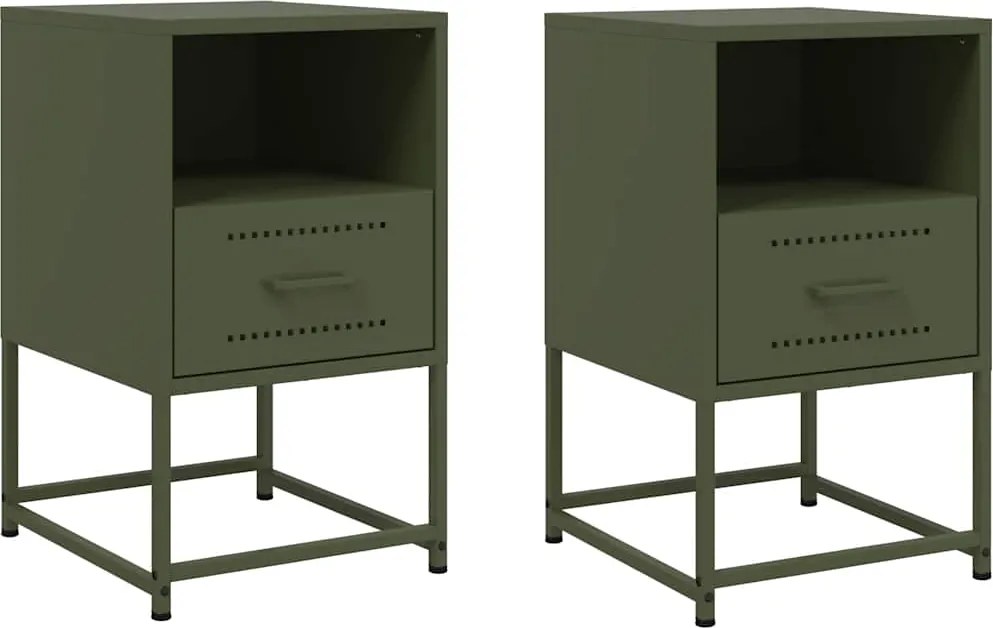 vidaXL Noptiere, 2 buc., verde olive, 36x39x60,5 cm, oțel