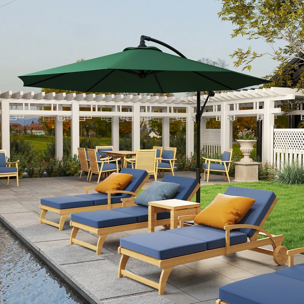Umbrela Impermeabila cu Brat Lateral Outsunny, Structura Otel, Verde Φ300x250cm | Aosom Romania