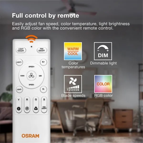 Osram - Ventilator de tavan LED RGB reglabil NORDES LED/18W/230V 3000-6500K + telecomandă