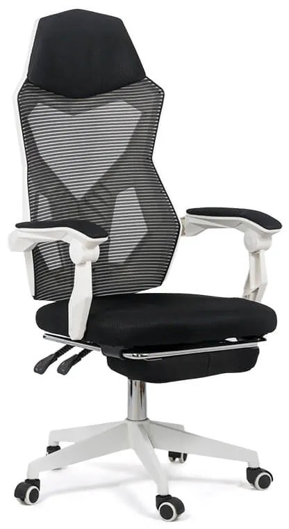 Scaun ergonomic din mesh cu suport picioare retractabil OFF 424 alb