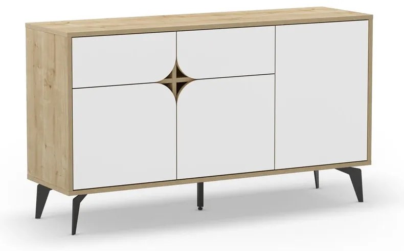 Comodă albă/în culoare naturală joasă cu aspect de lemn de stejar 140x79 cm Nola – Marckeric