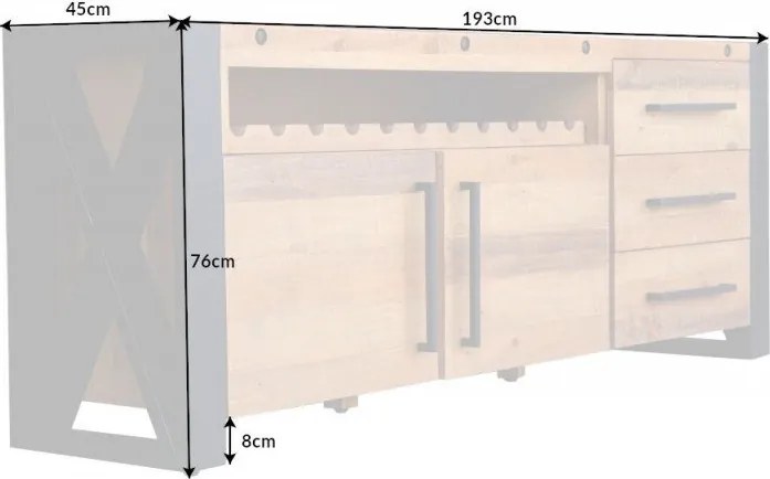 Comoda design industrial Thor 195cm, maro vintage