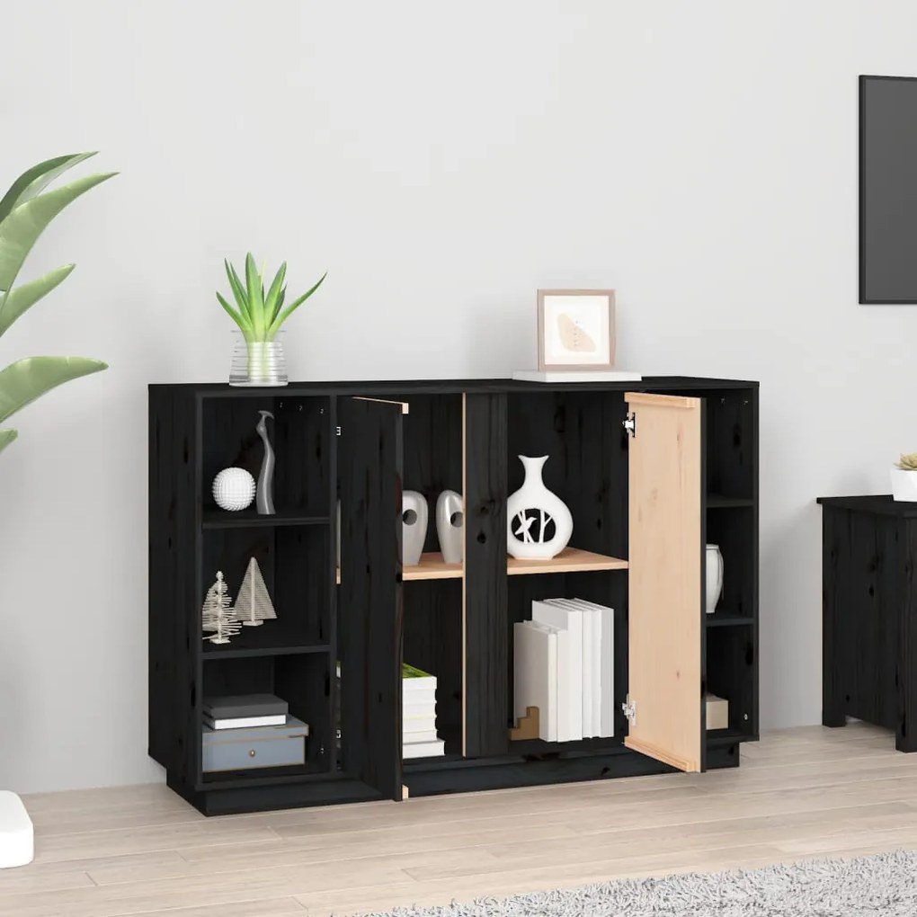 Servanta, negru, 120x35x80 cm, lemn masiv de pin 1, Negru