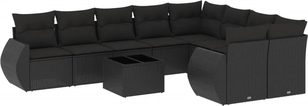 vidaXL Set canapele de grădină cu perne, 10 piese, negru, poliratan