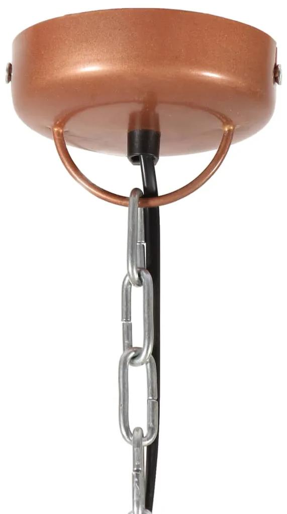 Lampa suspendata industriala aramiu 35 cm lemn masivfier E27 1, Maro, 35 cm