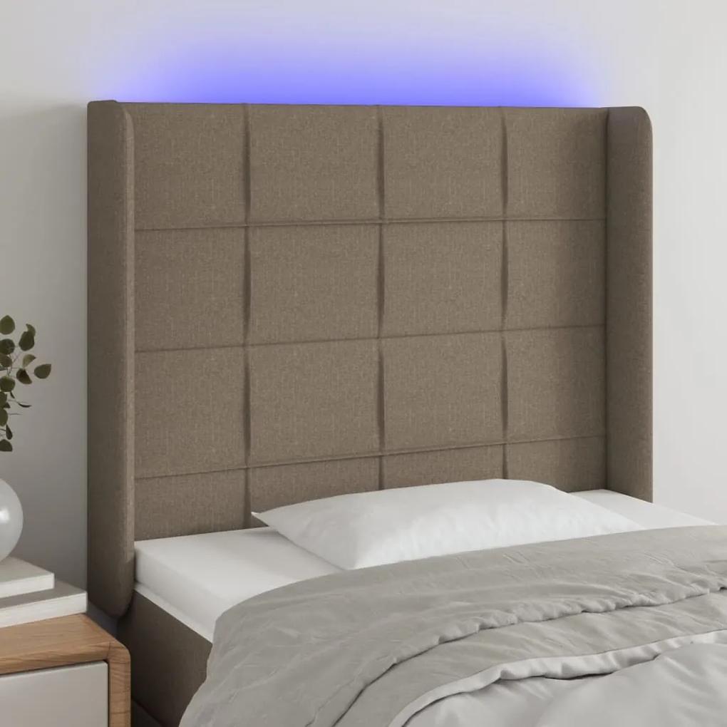3124026 vidaXL Tăblie de pat cu LED, gri taupe, 83x16x118/128 cm, textil