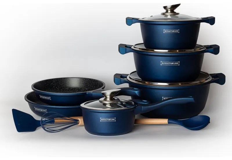 Set oale Royalty Line RL-BS1010M, 10 piese, Inductie, Finisaj marmura, Albastru