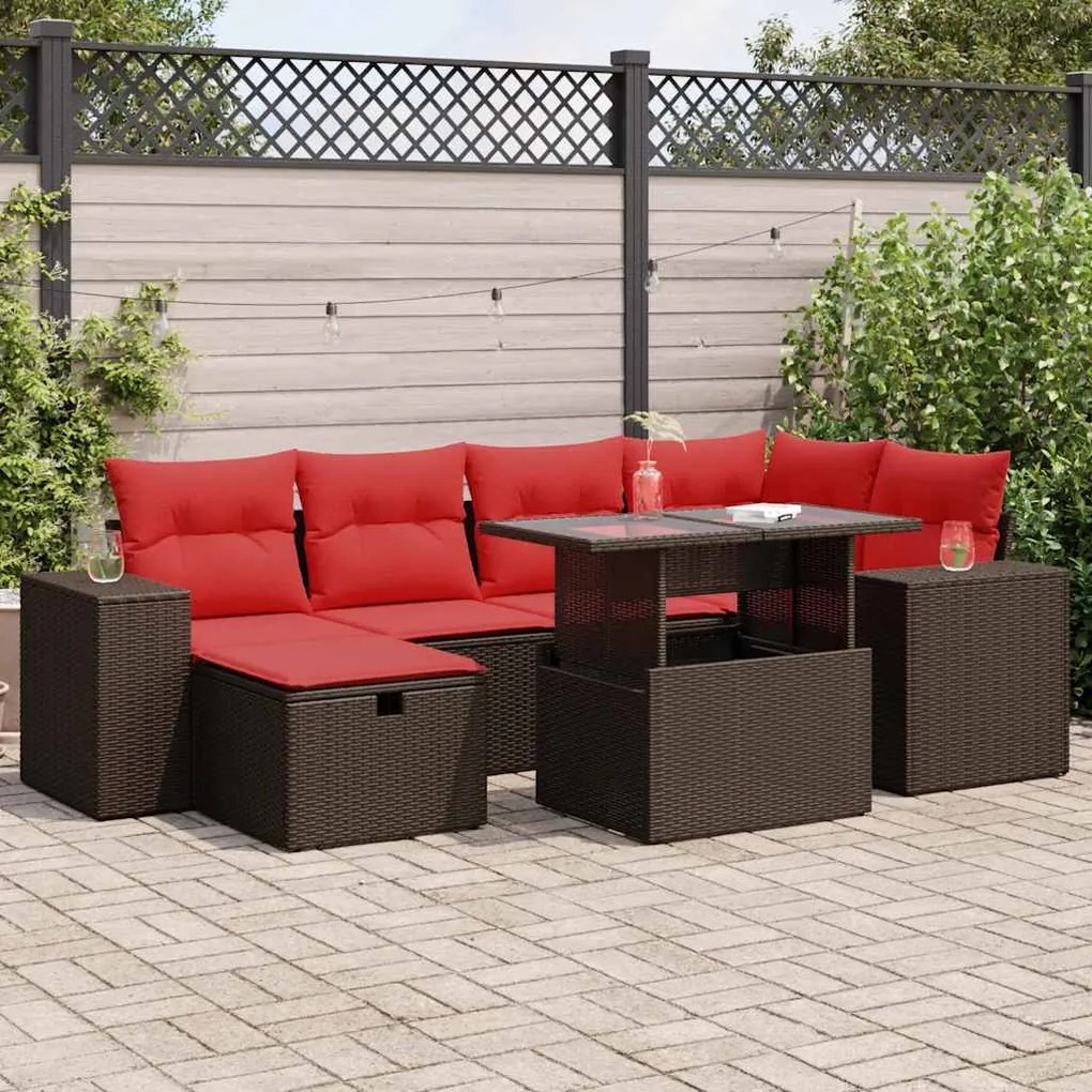 vidaXL Set canapele grădină perne 7 piese negru, poliratan/lemn acacia