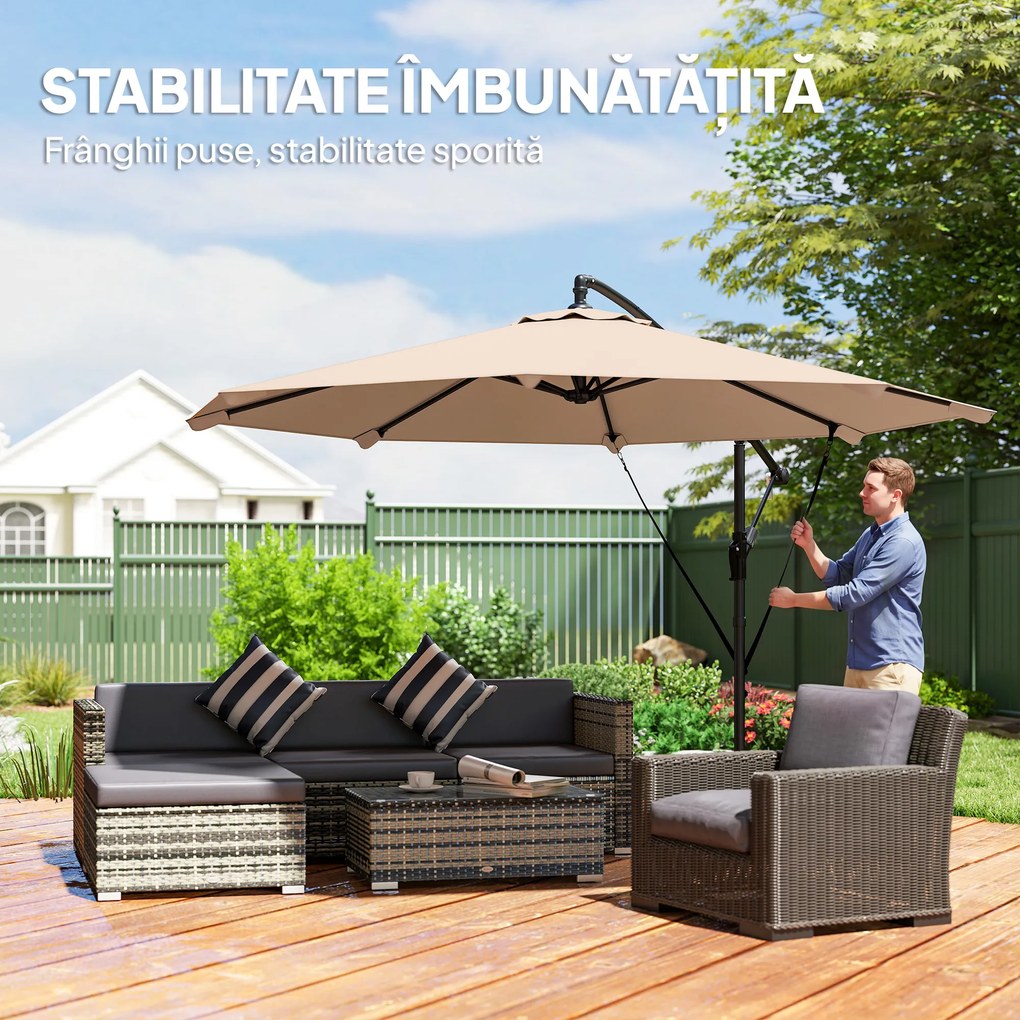 Outsunny Umbrelă cu Braț Lateral 3 m, Umbrelă Banana cu Manivelă, Culoare Bej | Aosom Romania