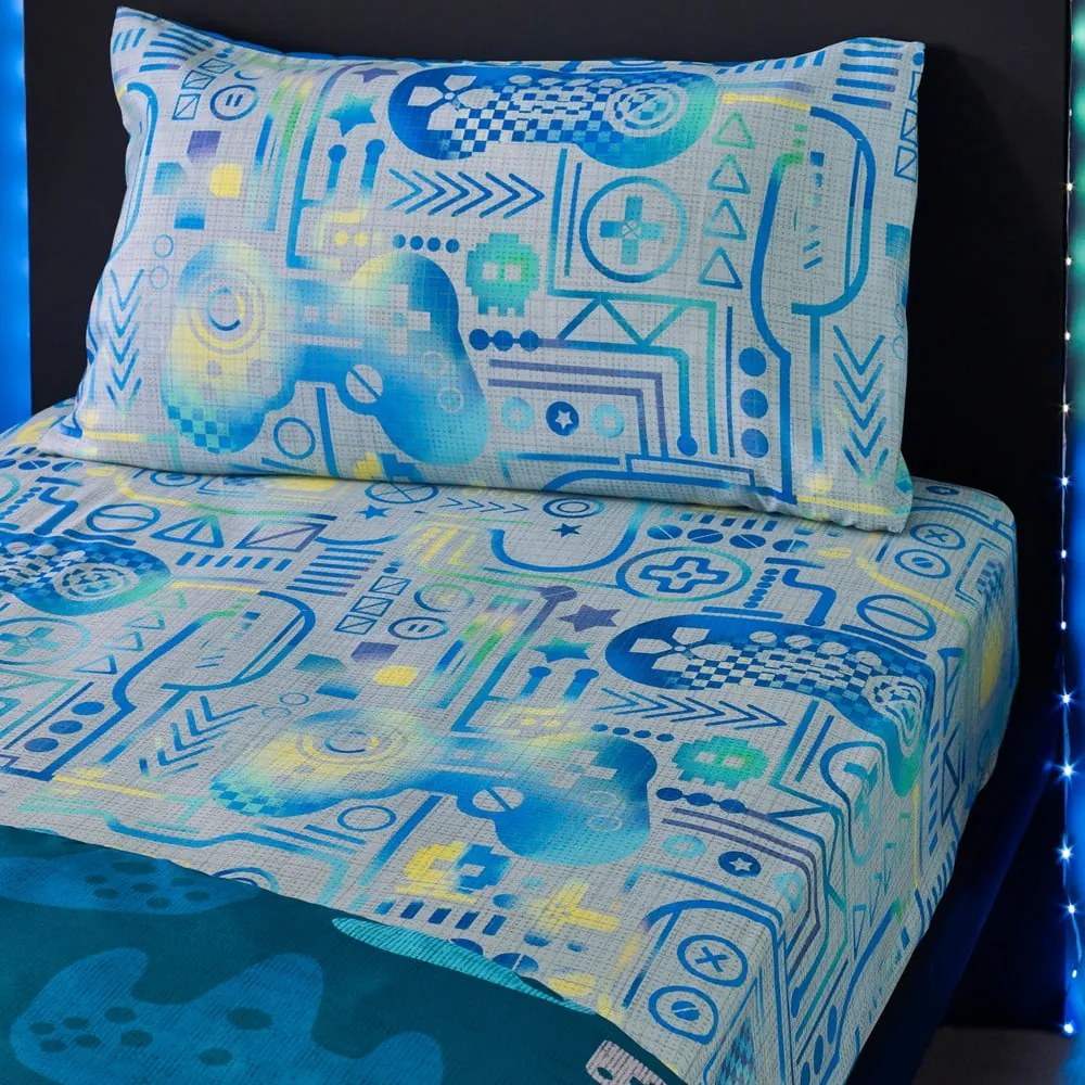 Cearceaf pentru copii gri din microfibră pentru pat dublu/pentru saltea înaltă cu elastic 135x190 cm Gamer – Catherine Lansfield