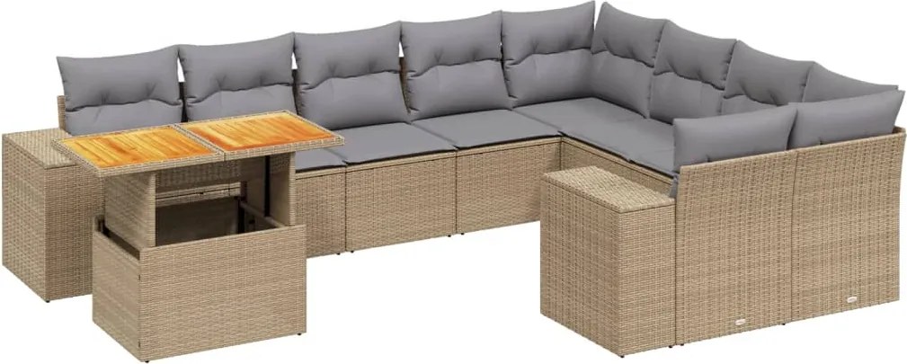 vidaXL Set canapele de grădină cu perne, 10 piese, bej, poliratan