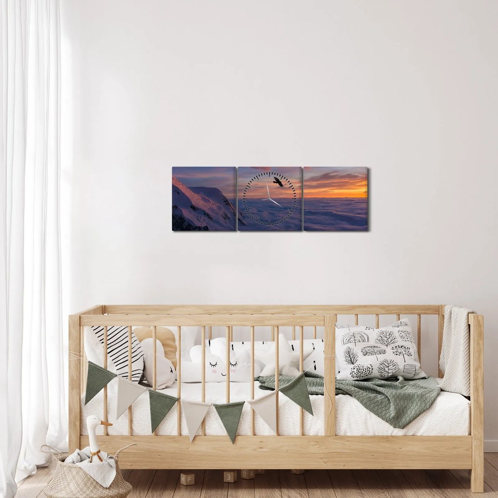 Tablou în apus de soare, Mont Blanc (cu ceas) (90x30 cm)