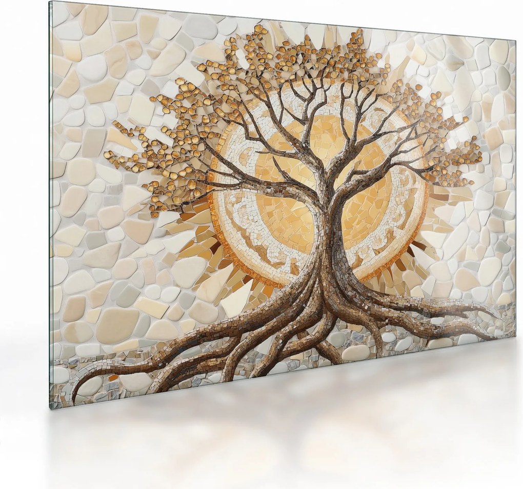 Tablou pe sticlă – Arborele vieții auriu în mozaic (70x50 cm)