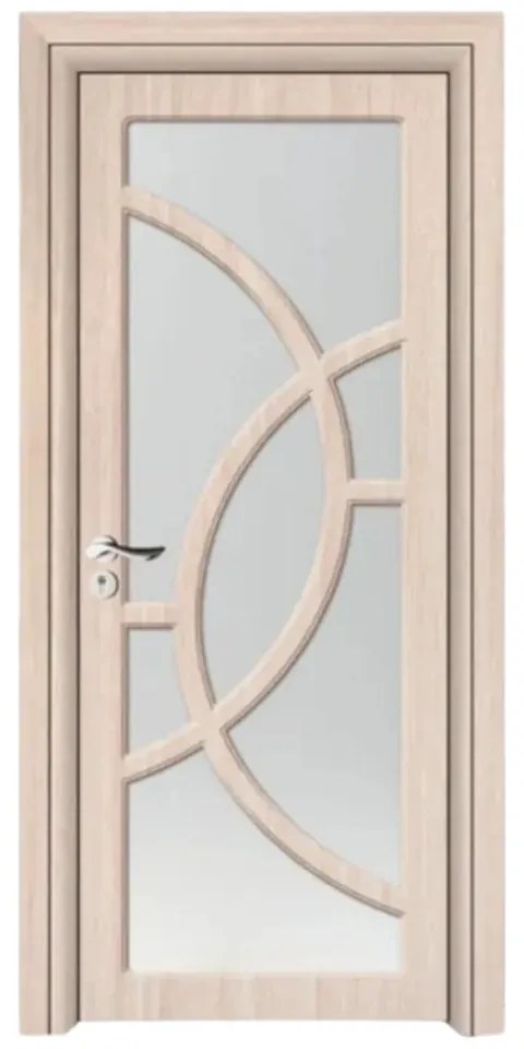 Usa Interior din MDF Novo Doors ND309, Cadru din Lemn Masiv, Geam Sablat, KIT COMPLET, Toc , Manere si balamale incluse (Culoare: Alb, Dimensiune: 80