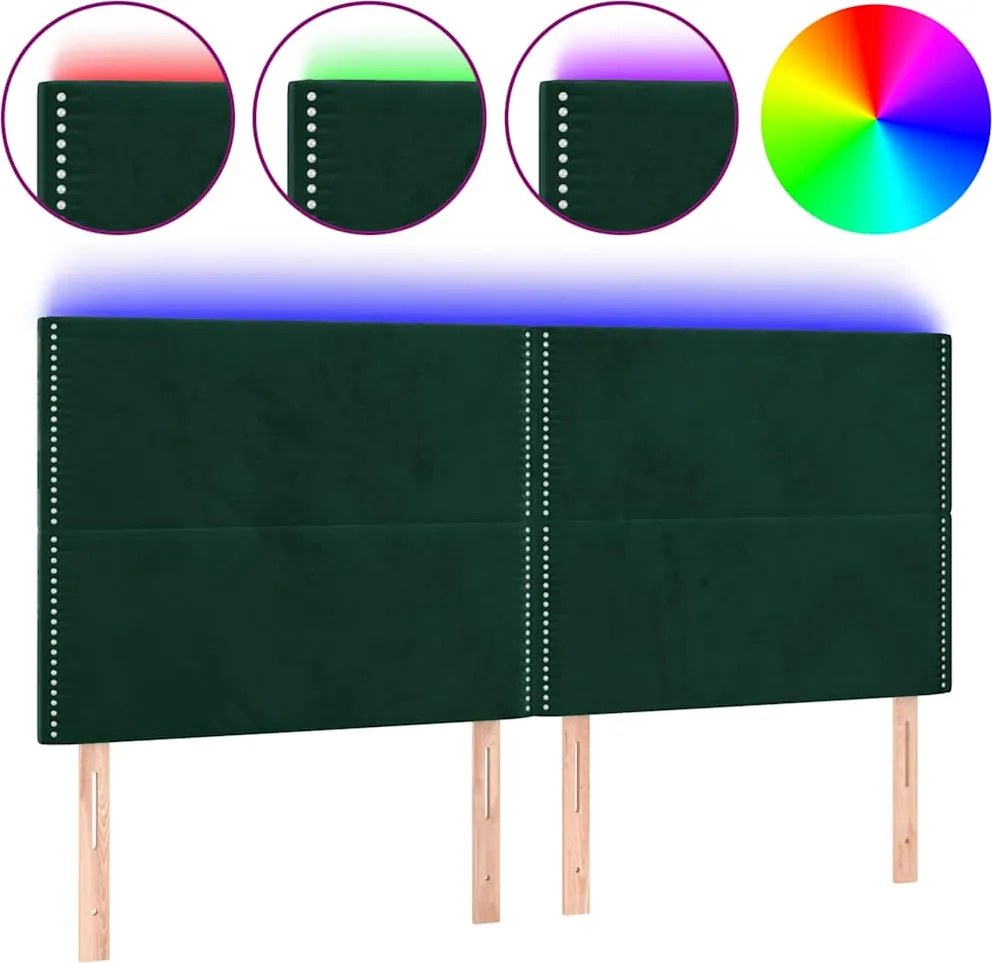 vidaXL Tăblie de pat cu LED, verde închis, 180x5x118/128 cm, catifea