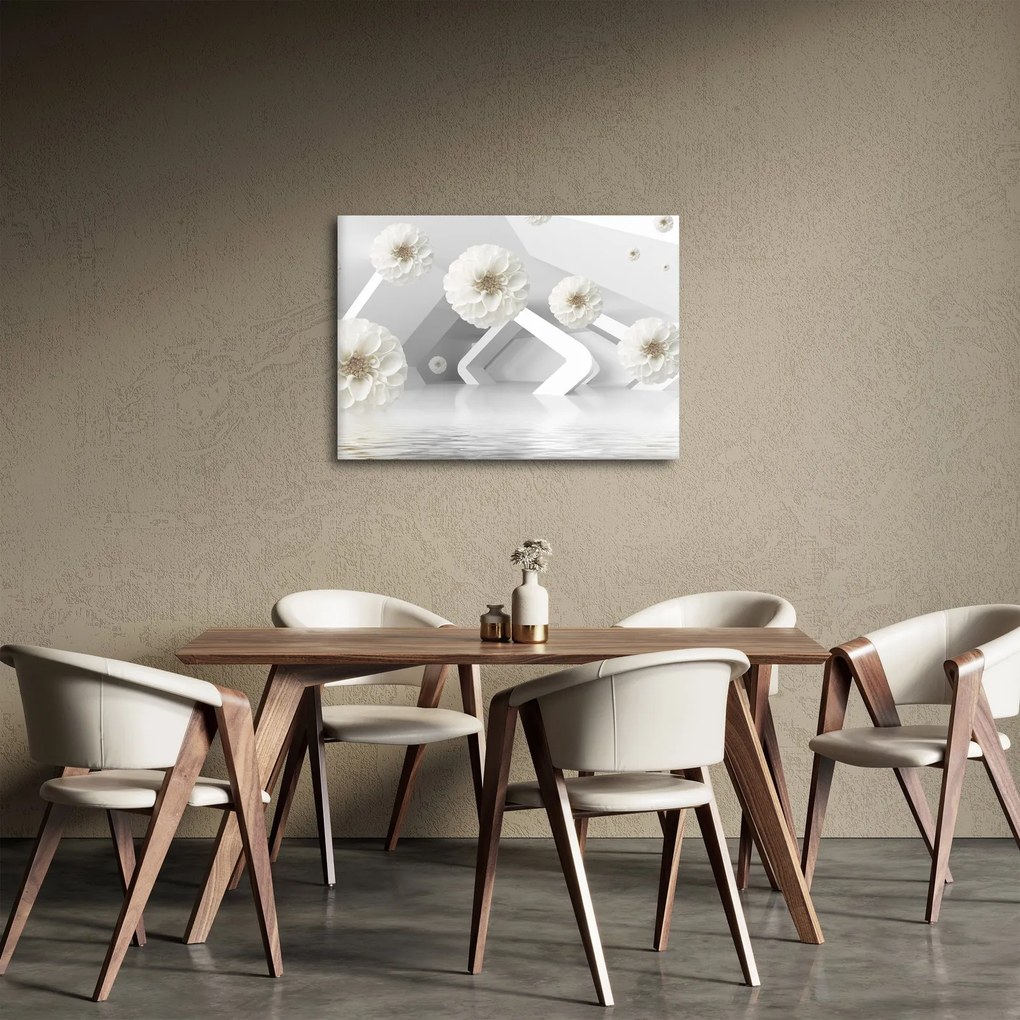 Tablou abstract cu flori albe (70x50 cm)
