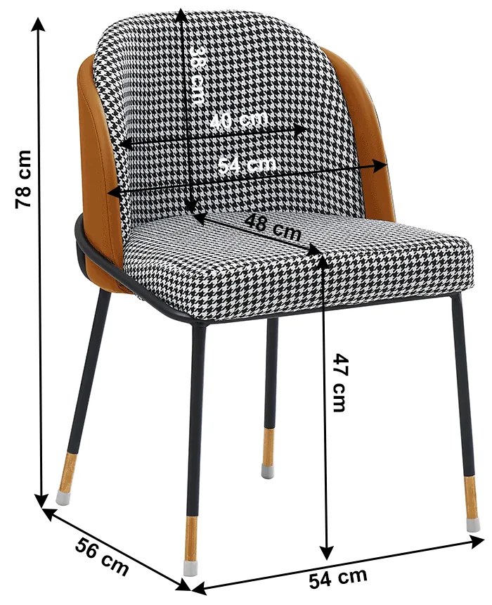 Scaun de luat masa, model alb-negru   piele ecologica camel, KIRNA