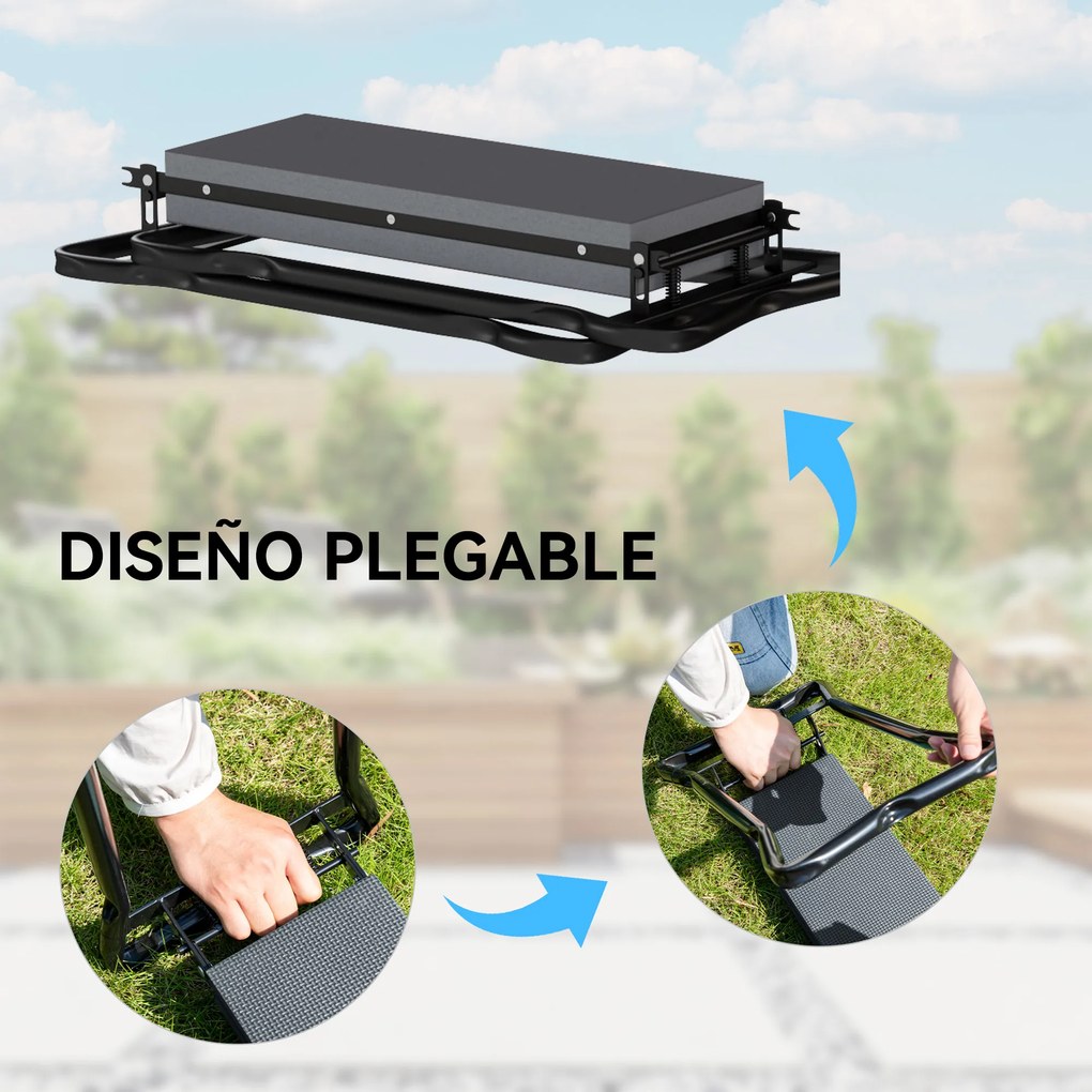 Outsunny Taburet de grădină pliabil cu pernă EVA Scaun de grădină cu geantă pentru unelte la talie Sarcină 150kg | Aosom Romania