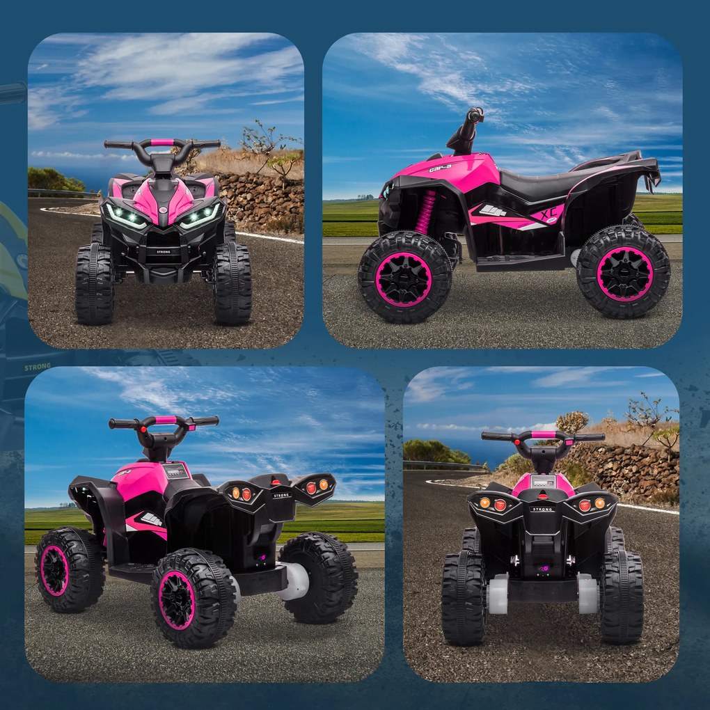 HOMCOM ATV Electric pentru Copii cu Motor Dublu și 2 Viteze, Roți, Faruri LED, Claxon și Muzică, 83x53x55.5 cm, Roz | Aosom Romania