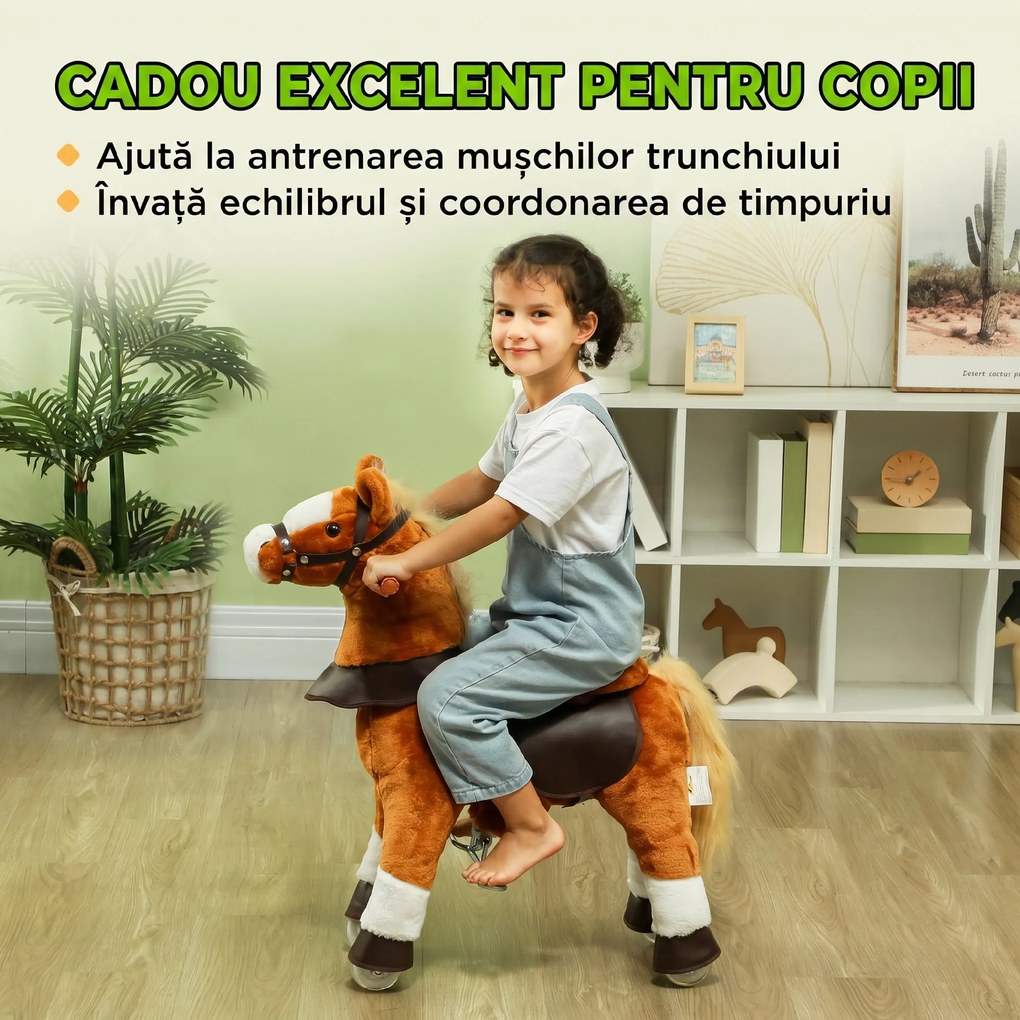 AIYAPLAY Căluț pentru Copii cu Sunete Realiste, Maro | Aosom Romania