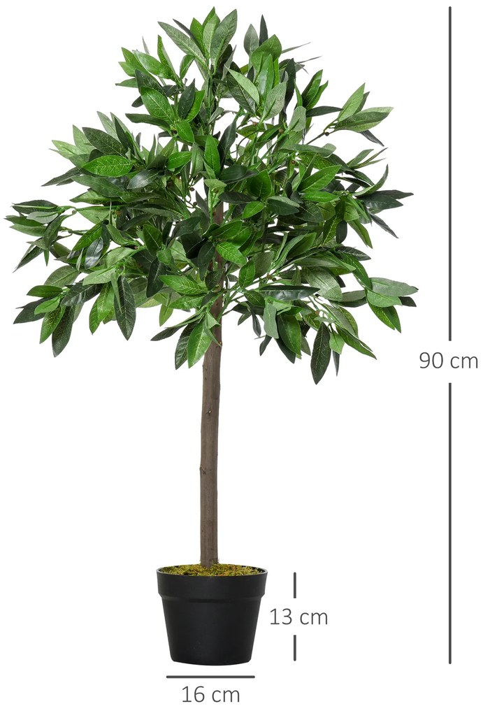 Outsunny Set de 2 Arbori de Dafin în Ghiveci, Plante Artificiale din Plastic pentru Interior și Exterior, Ø16x90A cm, Verde  | Aosom Romania