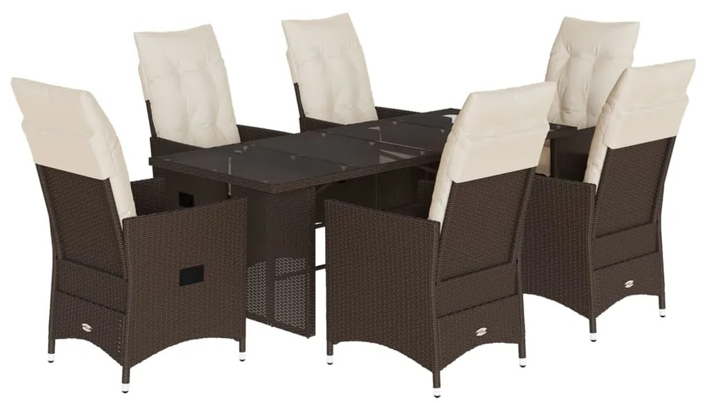 3276776 vidaXL Set mobilier de grădină cu perne, 7 piese, maro, poliratan