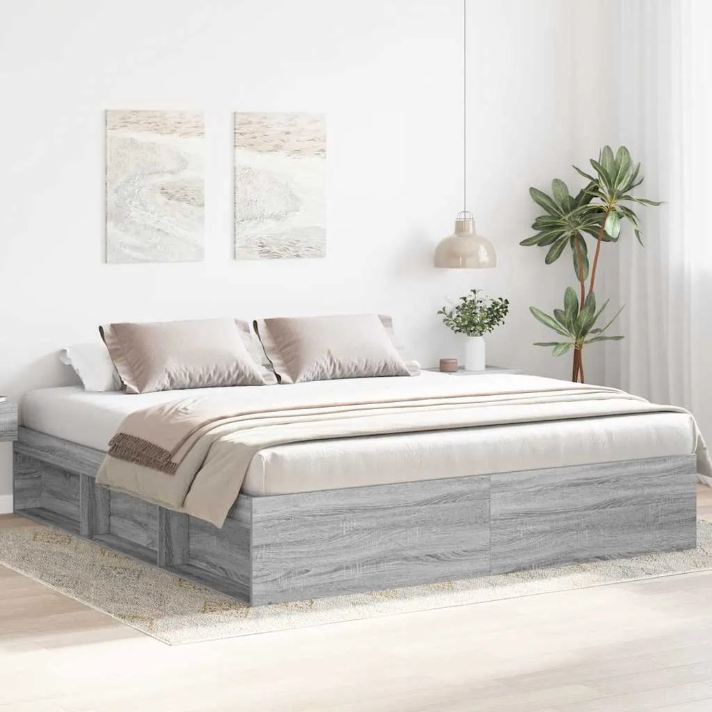 vidaXL Cadru pat, gri sonoma, 180x200 cm, Super King Size