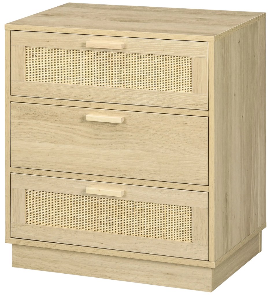 HOMCOM Comoda design boem din ratan cu 3 sertare, mobilier de depozitare pentru living, hol, intrare, lemn natural | Aosom Romania