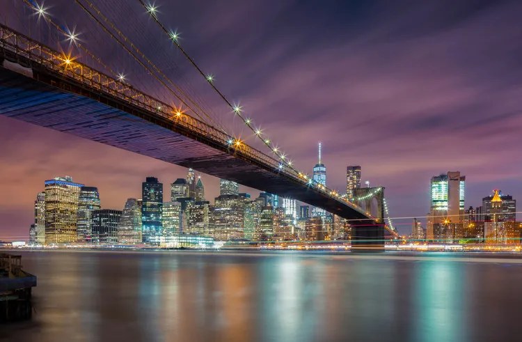 Fotografie Brooklyn Bridge at Night, Michael Zheng