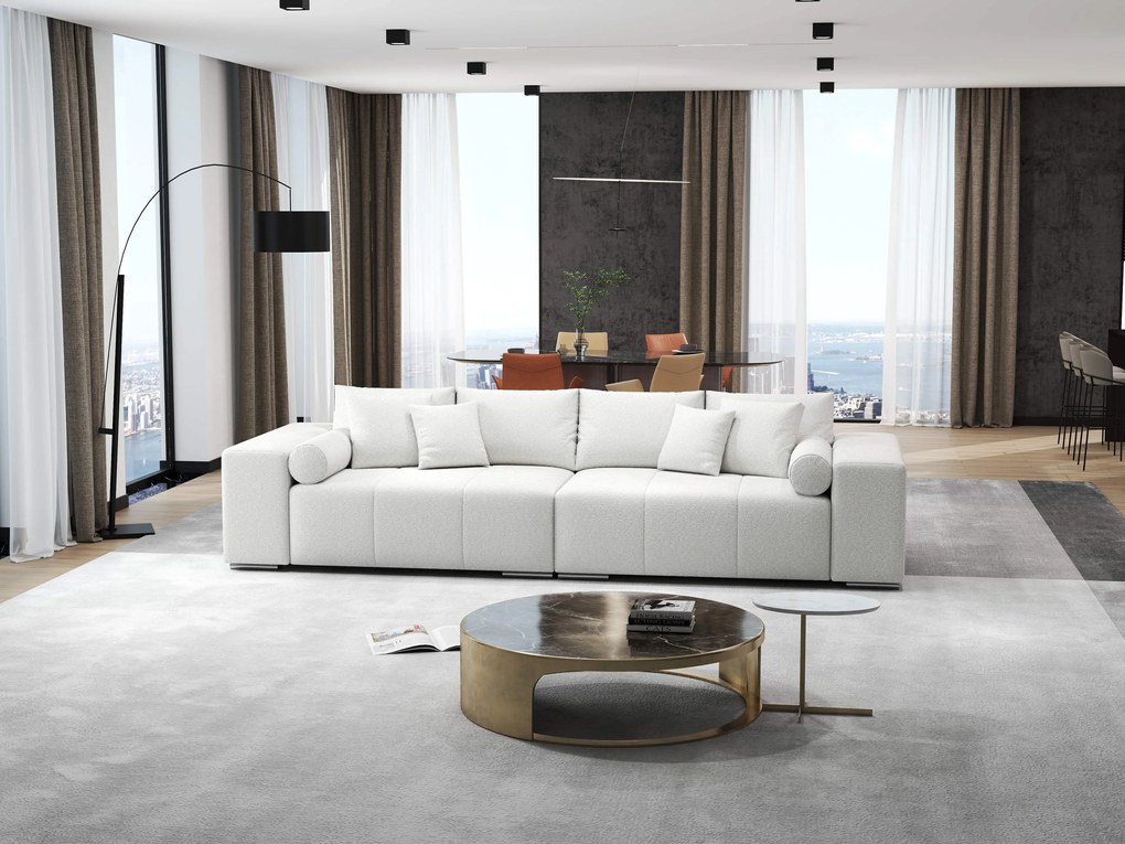 Canapea extensibilă dumonde cu ladă de depozitare si sezut confortabil din spuma high-density, Marbela Euphoria Ivory XXL 295x100 cm