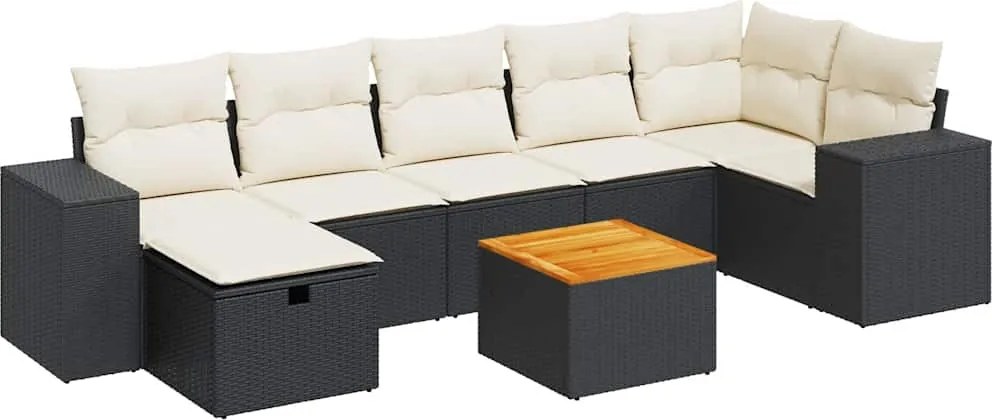 vidaXL Set mobilier de grădină cu perne, 8 piese, negru, poliratan