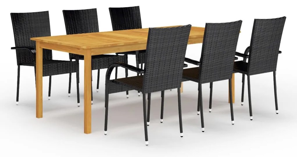 vidaXL Set mobilier de grădină, 7 piese, negru