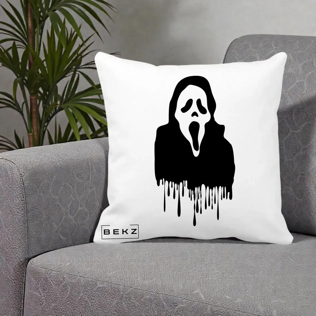Perna Personalizata Halloween Ghostface Scream Picurand, 40x40 cm, Alba Mata, Husa Detasabila, Perna Inclusa, BEKZ®