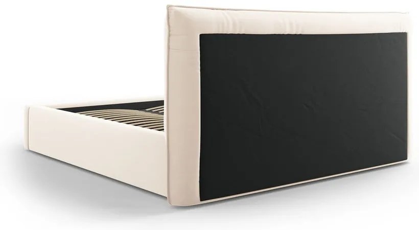 Pat matrimonial crem tapițat cu spațiu de depozitare cu somieră 160x200 cm Elio – Milo Casa