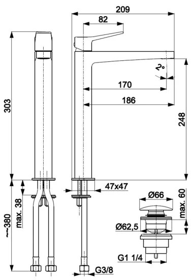 Baterie pentru lavoar MALAGA 30,3 cm cu set de scurgere, aur roz - KFA Armatura 4522-712-34