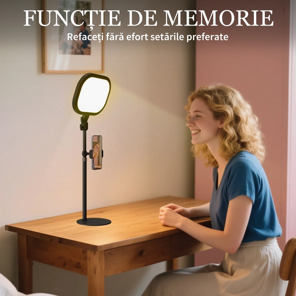 HOMCOM Lampă LED reglabilă: 5 culori, 10 niveluri, memorie – birou/dormitor. | Aosom Romania