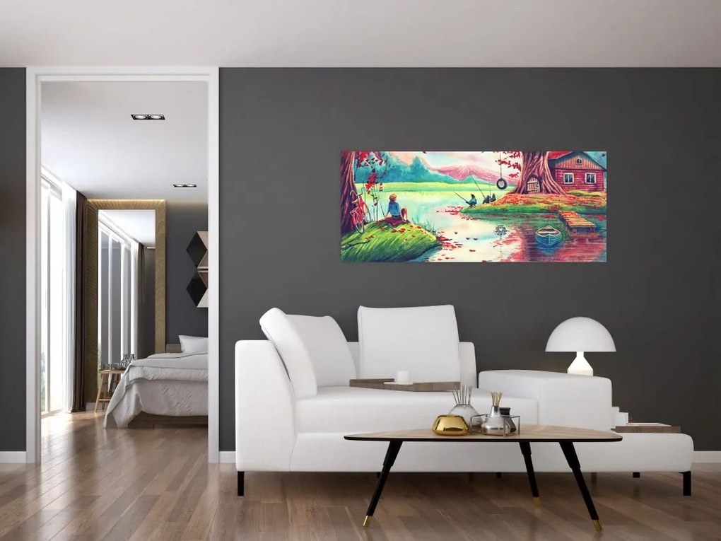 Tablou - Acuarelă, Golf într-un sat de munte (120x50 cm)