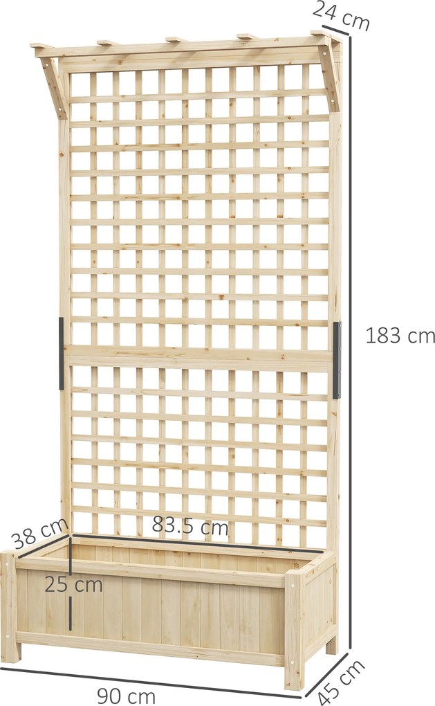 Outsunny Jardinieră Înălțată cu Găuri de Drenaj, Ghiveci din Lemn cu Spalier pentru Plante Cățărătoare, Legume, Flori, Culoare Naturală | Aosom Romania