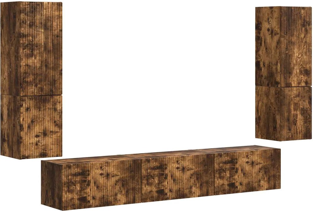 vidaXL Set comodă TV Pe perete 4 pcs Stejar fumuriu Lemn compozit