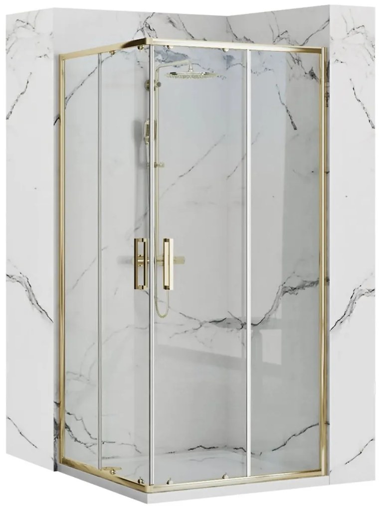 Rea Punto cabina de dus 87.5x87.5 cm patrat auriu luciu sticla transparenta REA-K6440
