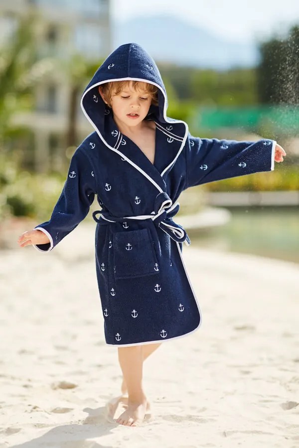 Halat pentru copii MARINE BOY cu glugă în cutie cadou 10 ani (mărime 140 cm) Albastru închis / Navy