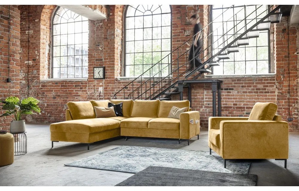 Colțar galben extensibil cu tapițerie din catifea (cu colț pe partea stângă ) Lofty Lilly – Miuform