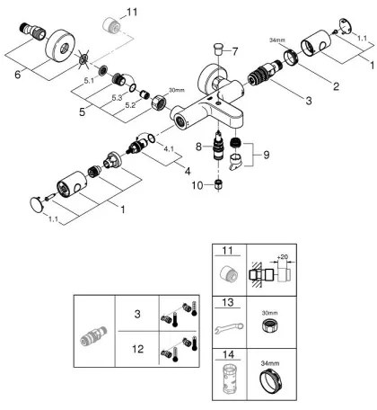 GROHE 34766000 - Baterie termostatică pentru cadă GROHTHERM 800 COSMOPOLITAN DN 15, crom