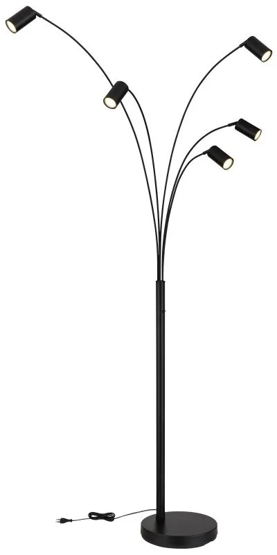 Lampadar cu 5 spoturi directionabile metal negru ROBBY