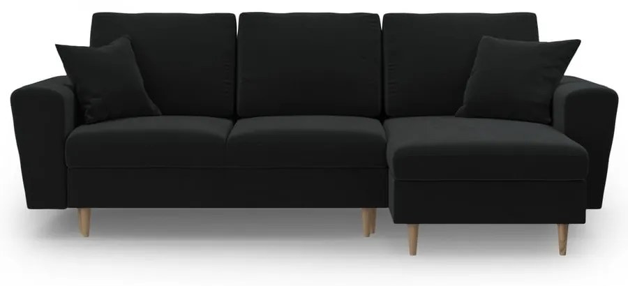 Colțar negru extensibil, cu spațiu de depozitare cu tapițerie din catifea Kyoto – Cosmopolitan Design