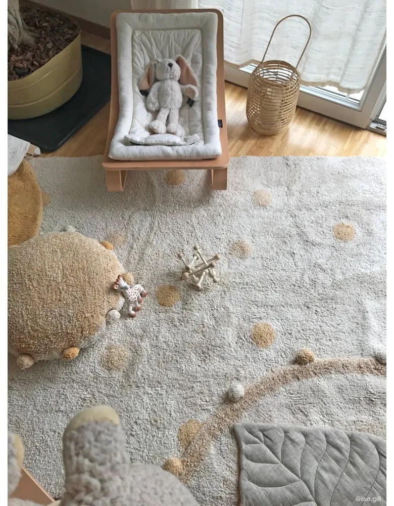Covor pentru copii galben ocru/crem lavabil/țesut manual din bumbac 120x160 cm Hippy Dots Honey – Lorena Canals