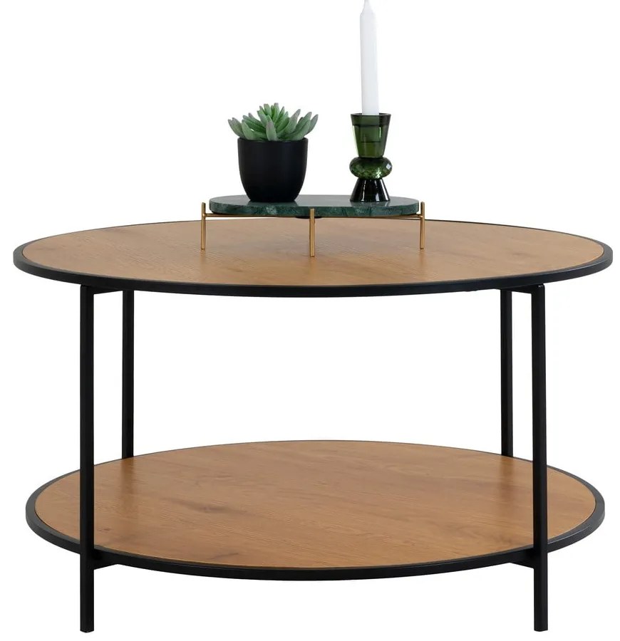 Măsuță de cafea în culoare naturală rotundă cu blat cu aspect de lemn de stejar ø 80 cm Vita – House Nordic